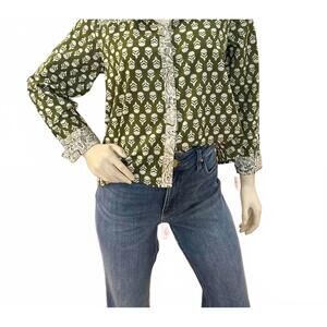 NEW TULIP CLOTHING women's melody blouse in olive green/cream